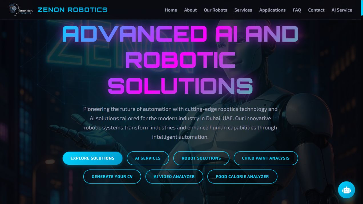 نمای صفحه اصلی وب‌سایت Zenon Robotics